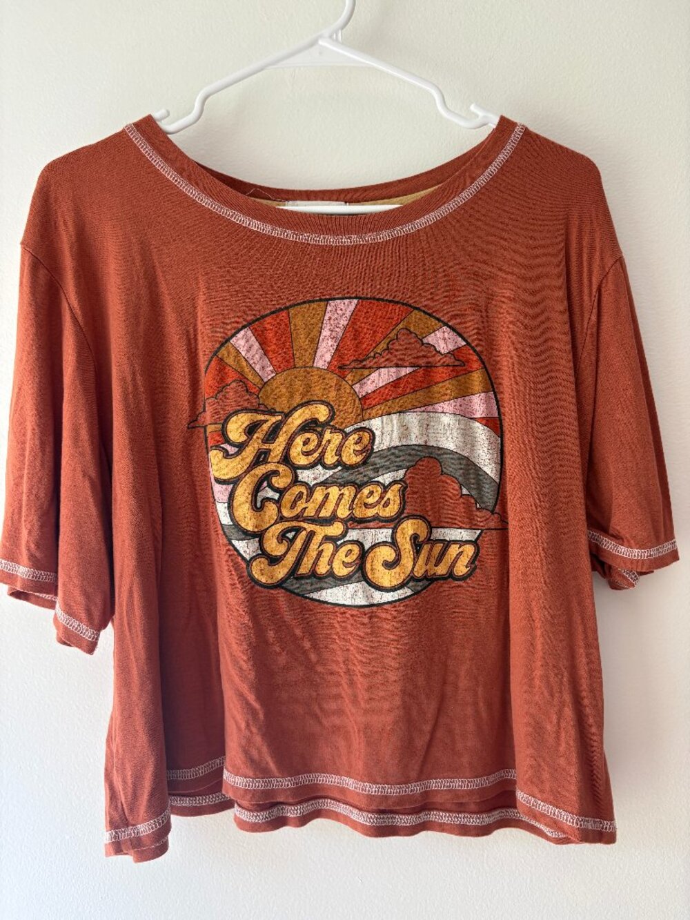 Altar'd State Here Comes The Sun Retro Distressed Crop Graphic Tee - Size M